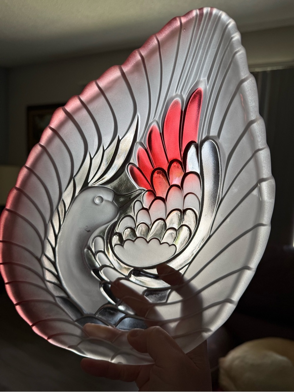 Vintage Walther Glass Pink Frosted Hummingbird Glass Bowl Dish Art Deco 1980s